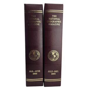National Geographic Magazine Slipcase Covers 1990 Burgundy Good Vintage 2pk